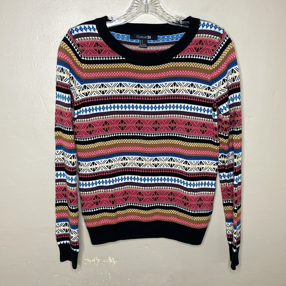 FOREVER 21 Crewneck Sweater Multicolored Fair Isle Nordic Small